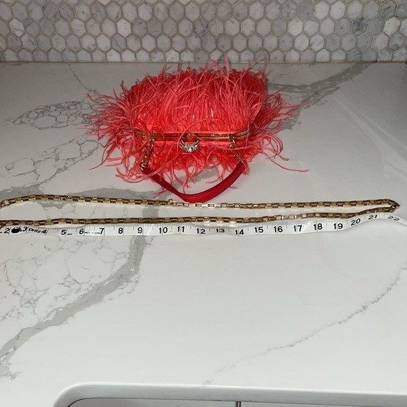 Ostrich Feather Clutch Purse Pink Coral Bag Evening Purse Wedding Dust Bag - Picture 12 of 15